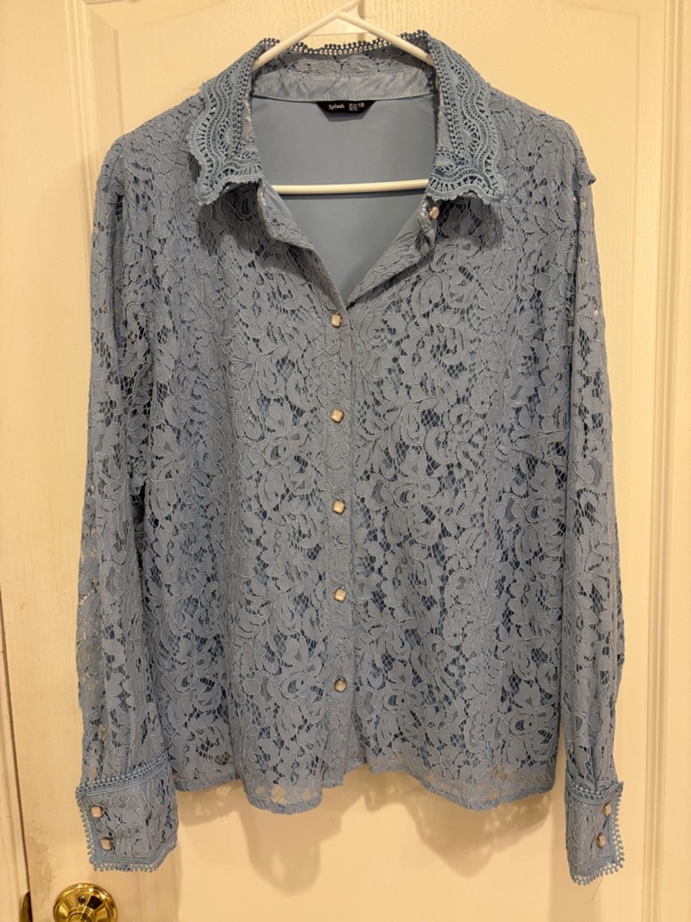 Splash Powder Blue Lace-Trim Blouse